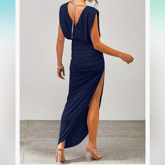 NWT Summer Sleeveless Ruch Bodycon HighWaist Asymmetric Slit Cocktail Maxi Dress - Picture 8 of 8